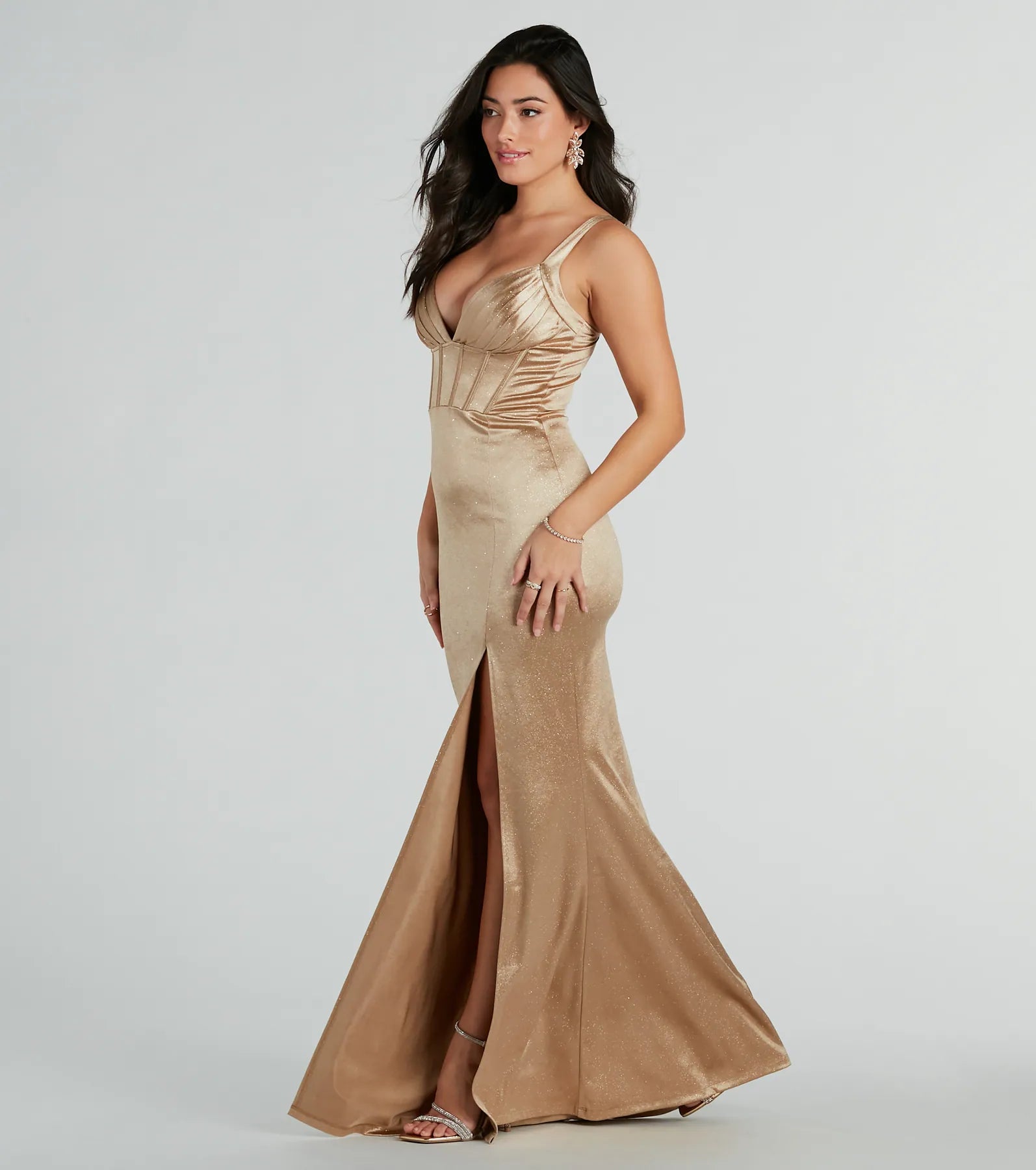 Time-Sensitive Offer Annalise Glitter Satin Corset Mermaid Dress