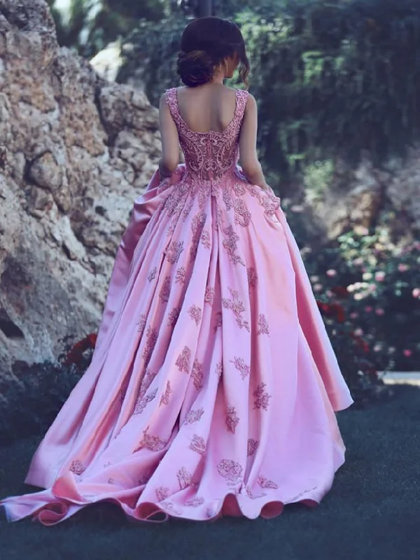 Weekend Offers You Love Beautiful Wedding Dresses Fuchsia A-line Appliques Satin Bridal Gown JKW067