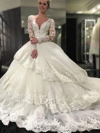 Weekend Exclusive Offers You’ll Love Beautiful Wedding Dresses Long Sleeve Ball Gown Appliques Ivory Bridal Gown JKW106