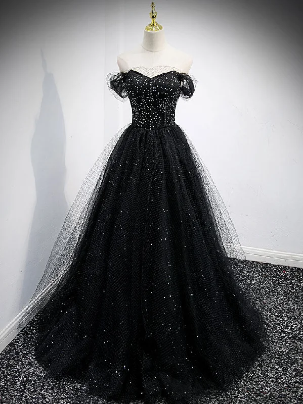Special Price Drop Black Sweetheart Off Shoulder Tulle Long Prom Dress, Black Evening Dress Special Price Drop Black Sweetheart Off Shoulder Tulle Long Prom Dress, Black Evening Dress