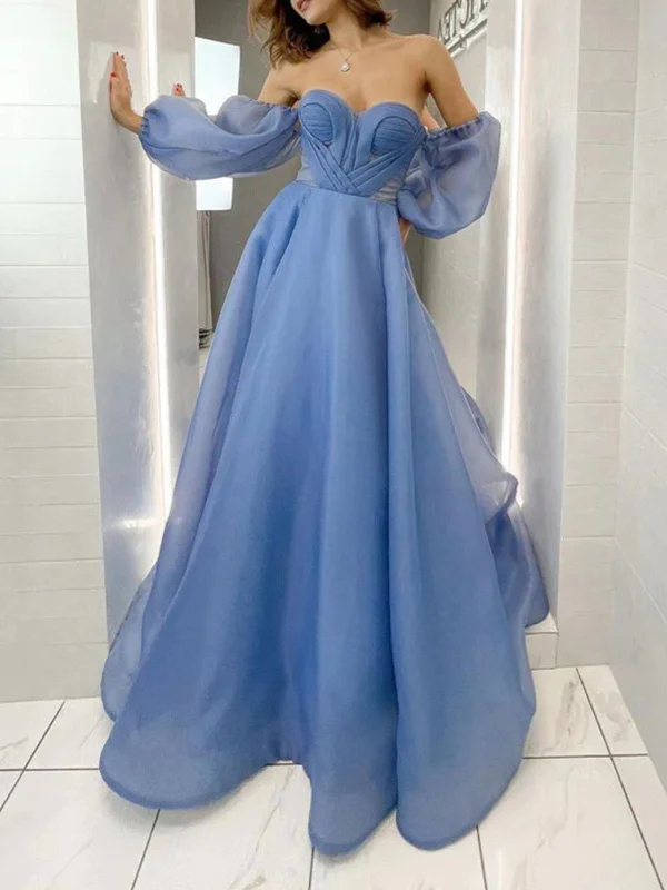 Weekend Offers and Savings Blue Off the Shoulder Sweetheart Neck Chiffon Long Prom Dresses, Blue Formal Evening Dresses