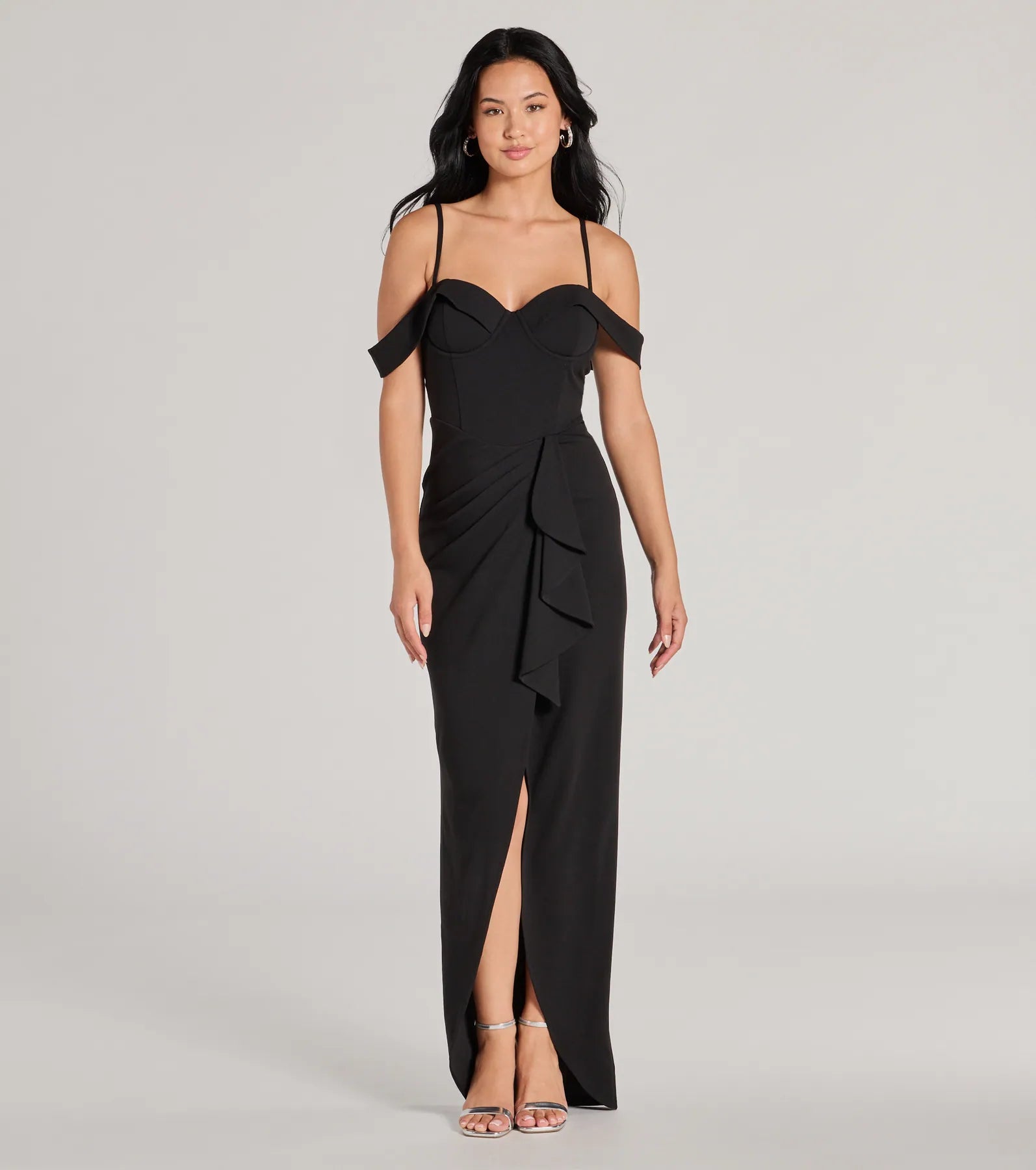 Bridget Off-The-Shoulder Slim Crepe Formal Dress