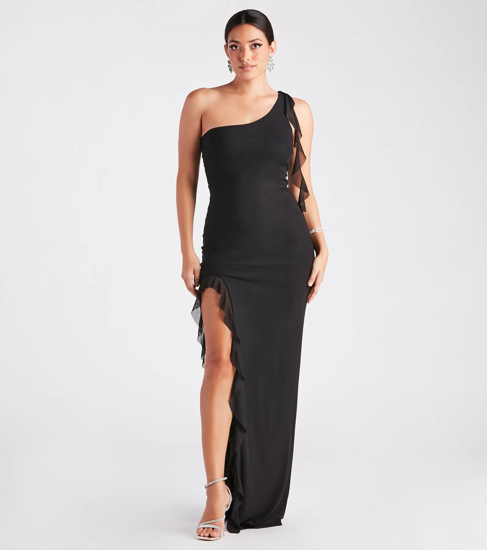 Weekend Offers and Savings Brinley Formal One Shoulder Ruffle Dress