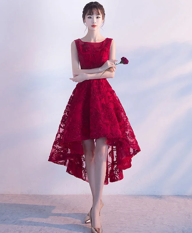Weekend Top Offers Burgundy High Low Short Prom Dress, Homecoming Dress