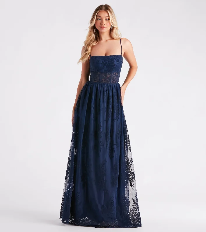 Weekend Promo Offers Carmelle Formal Flocked Mesh A-Line Dress
