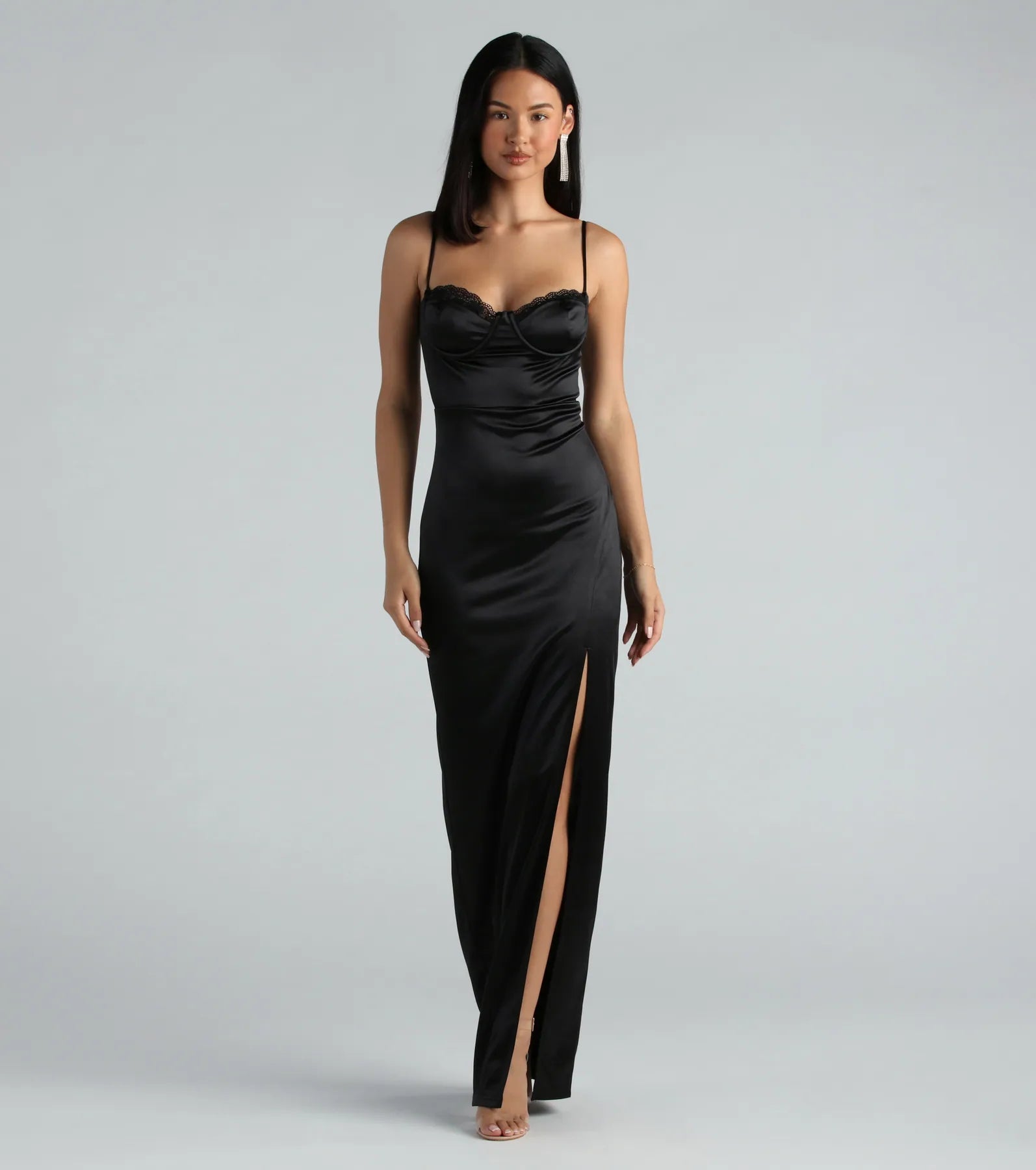 Flash Offer Cassandra Formal Satin Lace Sweetheart Long Dress