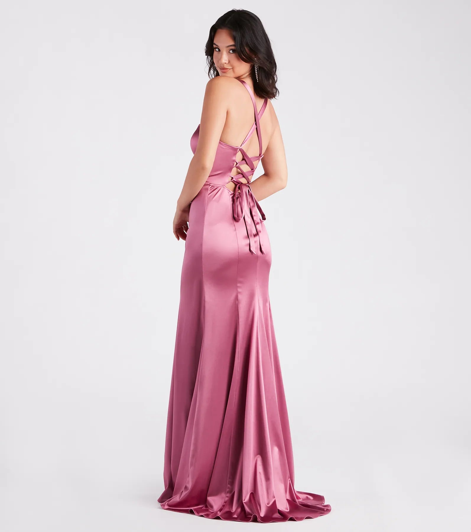 Today's Offer Cassie Formal Satin Lace-Up Mermaid Dress