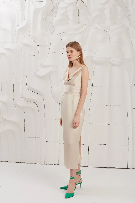 Special Price Drop KAMEA champagne satin cocktail dress