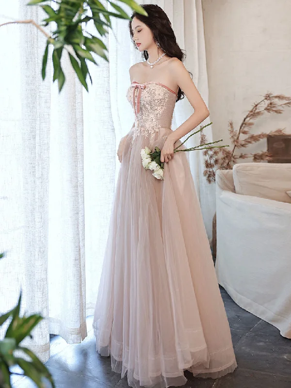 Weekend Only Sale Champagne Tulle Lace Long Prom Dress, Champagne Evening Dress