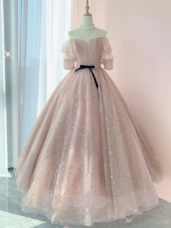 Flash Shopping Deal Champagne Tulle Long Prom Dress ,Tulle Lace Evening Dress