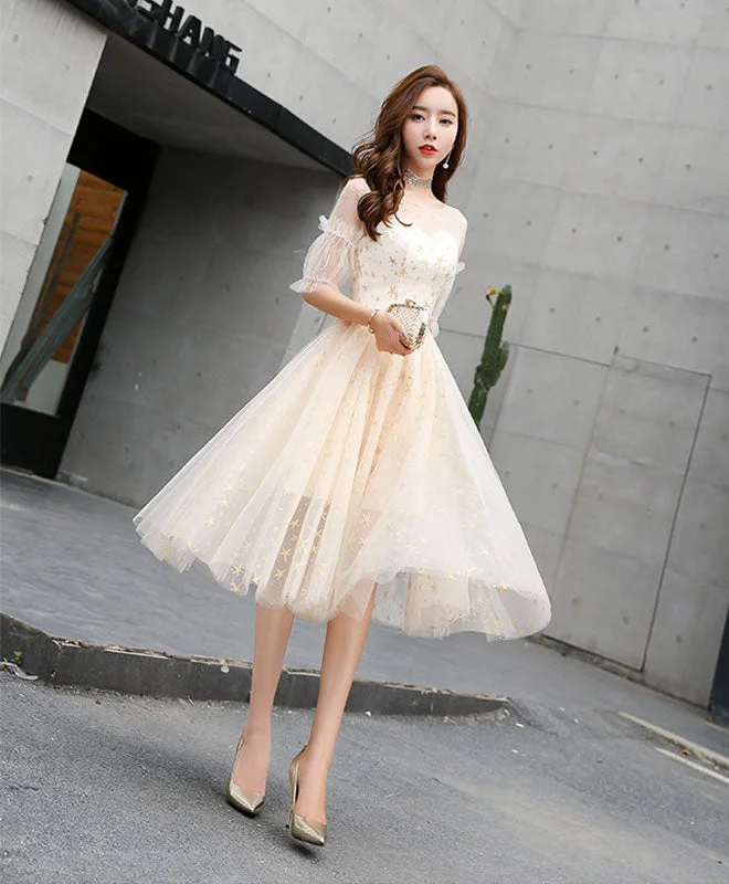 Don’t Miss These Deals Champagne Tulle Short Prom Dress, Champagne Tulle Short Homecoming Dress