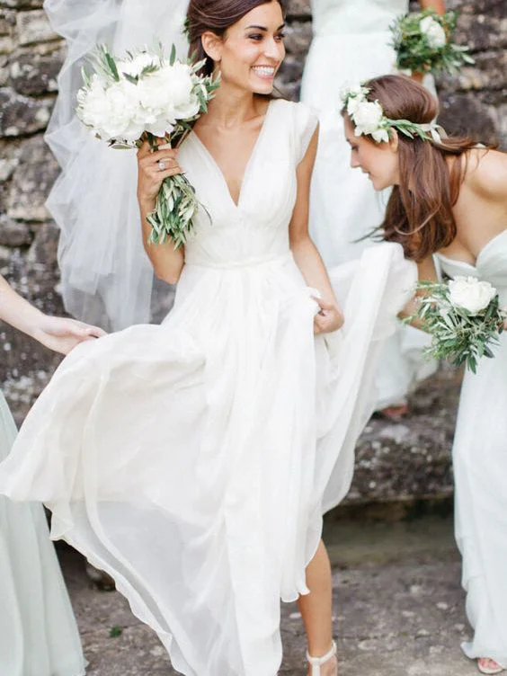 Get It Now Cheap Wedding Dresses A-line V-neck Floor-length Chiffon Long Bridal Gown JKW169 Get It Now Cheap Wedding Dresses A-line V-neck Floor-length Chiffon Long Bridal Gown JKW169
