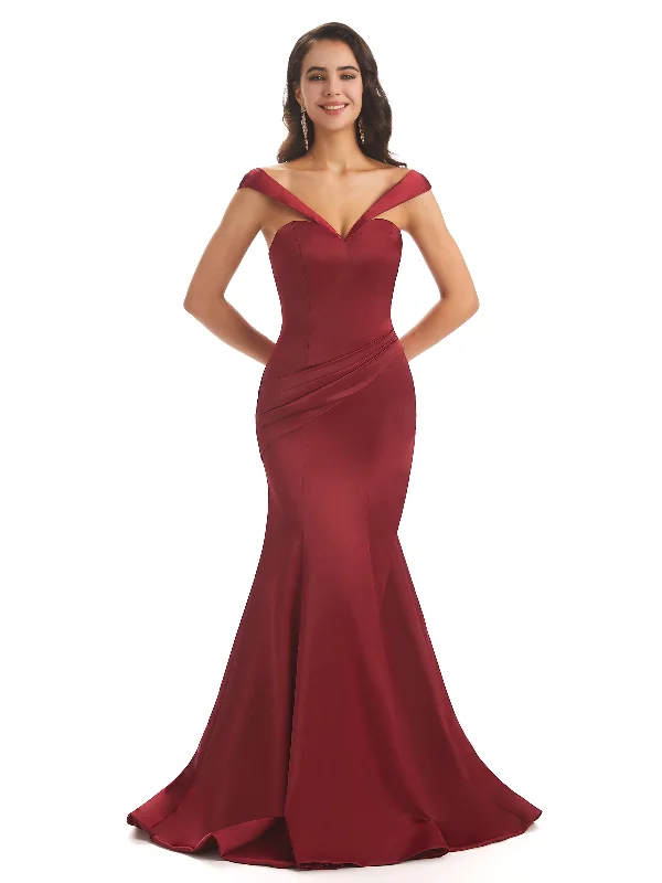 Limited Time Bargain Sexy Soft Satin Cap Sleeves Long Mermaid Unique Bridesmaid Dresses Online