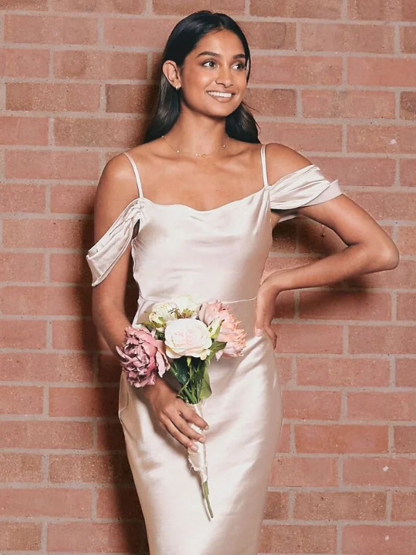 Weekend Special Offers Cowl Neck Maxi Satin Bridesmaid Dress / Champagne
