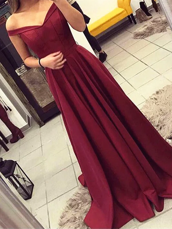 Hot Savings Alert Custom Made A Line Off Shoulder Maroon Prom Dress, Burgundy Formal Dress, Wine Red Bridesmaid Dress
