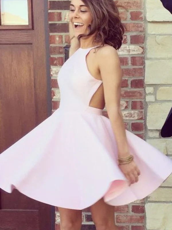 Final Clearance Custom Made A Line Pink Backless Short Prom Dresses, Pink Backless Homecoming Dresses, Pink Backless Formal Dresses