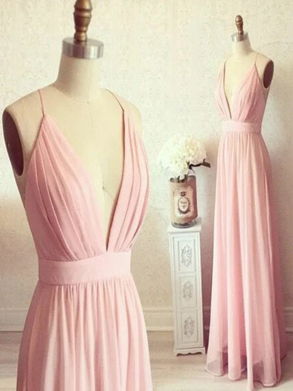 Seasonal Discounts Custom Made A Line V Neck Backless Pink Long Prom Dress, V Neck Backless Formal Dress, Bridesmaid Dress
