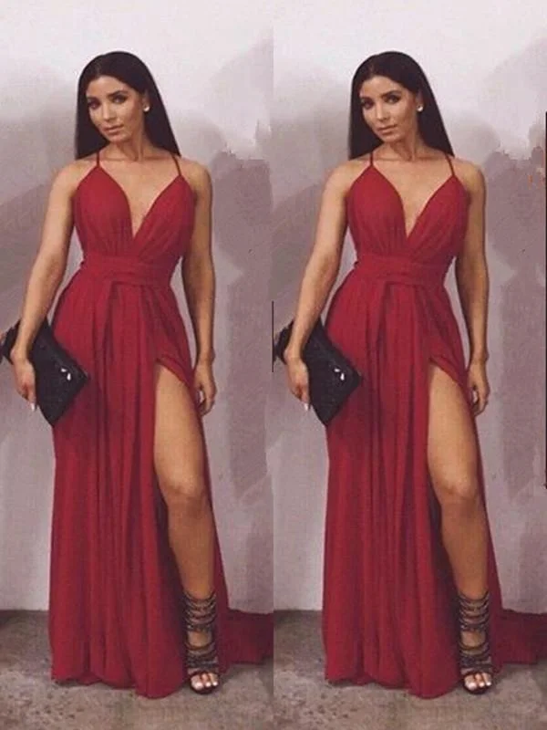 Big Discount Event Custom Made A Line V Neck Burgundy Chiffon Prom Dresses with Slit, Burgundy Formal Dresses Big Discount Event Custom Made A Line V Neck Burgundy Chiffon Prom Dresses with Slit, Burgundy Formal Dresses