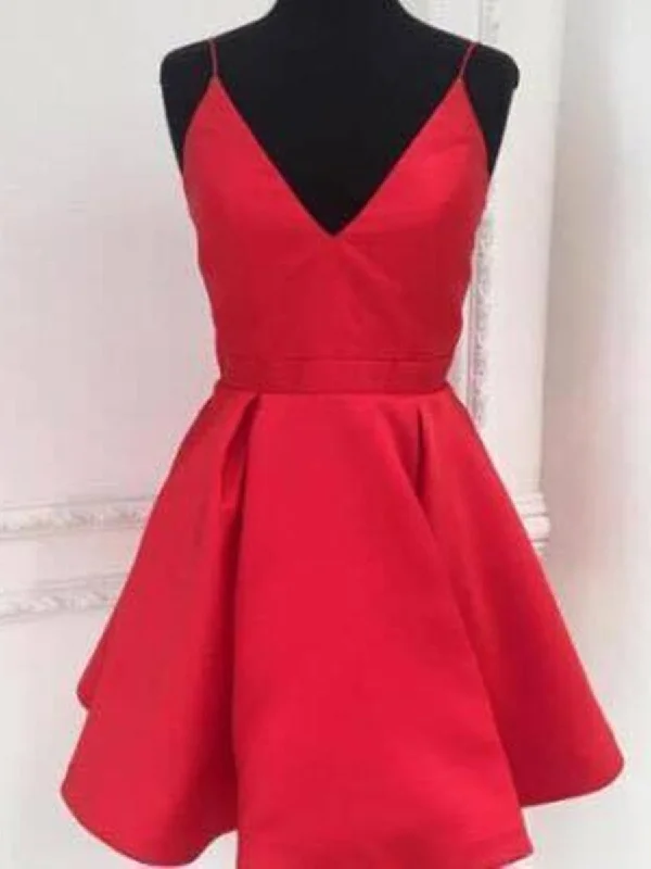 Today’s Special Discount Custom Made A Line V Neck Short Red Prom Dresses, Short V Neck Homecoming Dresses, Red Graduation Dresses