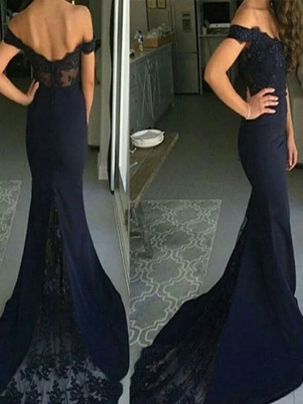 End-of-Season Sale Custom Made Navy Blue Off Shoulder Mermaid Lace Prom Dress, Navy Blue Lace Formal Dress, Navy Blue Lace Bridesmaid Dress End-of-Season Sale Custom Made Navy Blue Off Shoulder Mermaid Lace Prom Dress, Navy Blue Lace Formal Dress, Navy Blue Lace Bridesmaid Dress