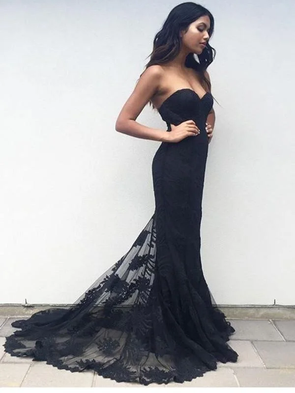 Price Cut Alert Custom Made Sweetheart Neck Black Lace Prom Dresses, Black Lace Formal Dresses, Bridesmaid Dresses