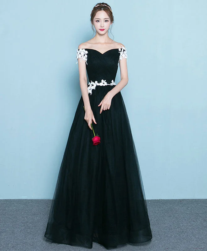 Weekend Deal Rush Cute Black Long Prom Dress, Lace Evening Dress