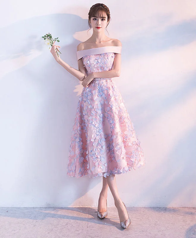 Weekend Shopping Fever Cute Pink Lace Short Prom Dress, Pink Evening Dress