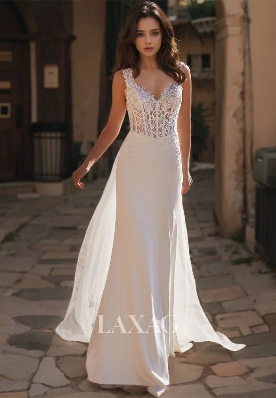 Super Deal V-Neck Sleeveless Off-Shoulder Straps Applique Cutout Mermaid Wedding Dress with Lace Train Super Deal V-Neck Sleeveless Off-Shoulder Straps Applique Cutout Mermaid Wedding Dress with Lace Train