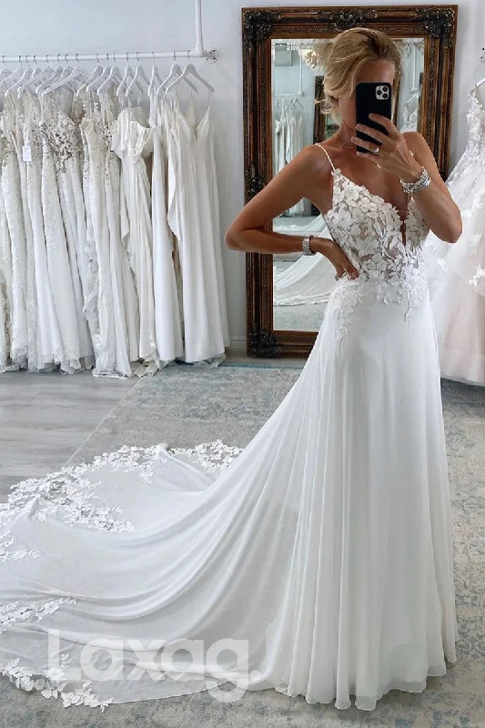 Weekend Markdown Madness 12514 - Spaghetti Appliqued Chiffon Bridal Wedding Dress With Train Weekend Markdown Madness 12514 - Spaghetti Appliqued Chiffon Bridal Wedding Dress With Train