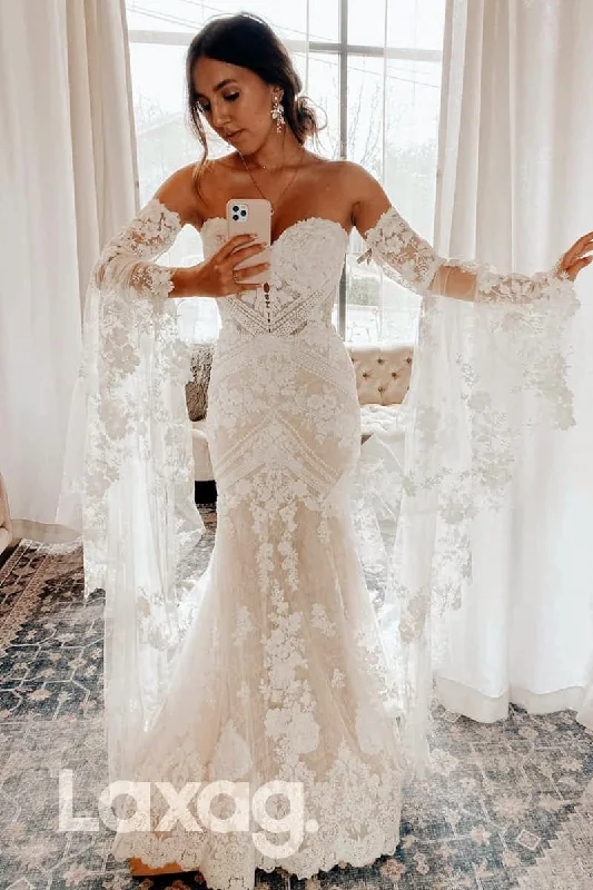 Final Sale Event 12546 - Deep V-Neck Sweetheart Long Sleeve Mermaid Dress