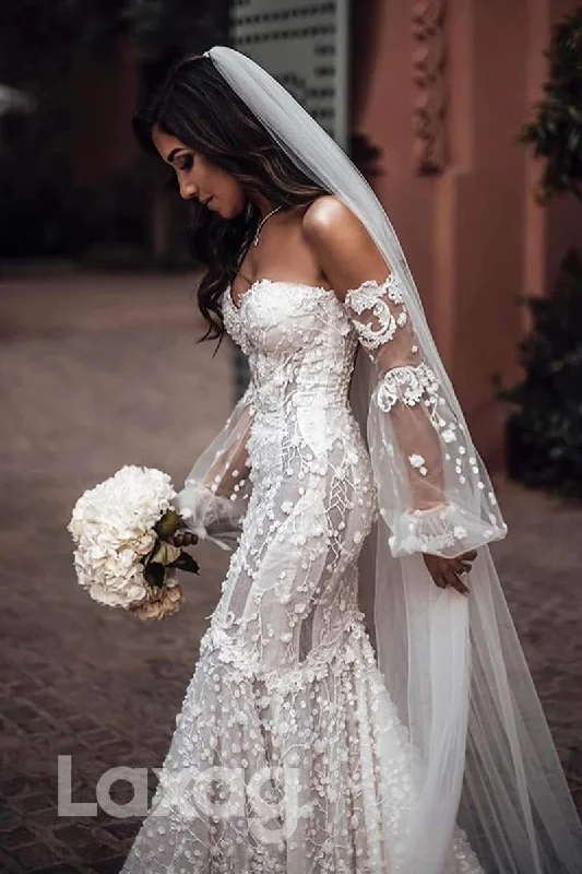 Massive Savings Event 12567 - Allover Lace Sweetheart Puff Sleeves Fitted Sheath Gown Massive Savings Event 12567 - Allover Lace Sweetheart Puff Sleeves Fitted Sheath Gown