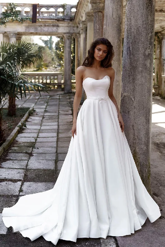 Instant Savings 12568 -  Classic Strapless Satin Wedding Dress With Sweep Train
