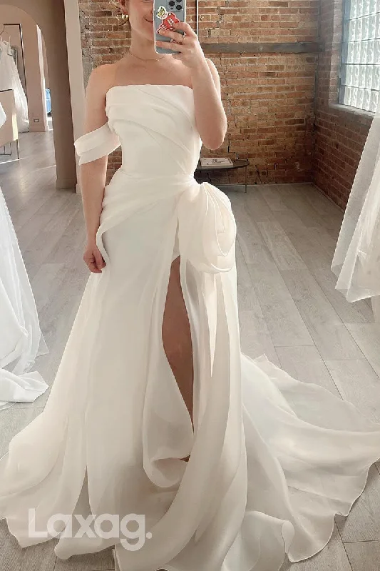 23026 - Off Shoulder Strapless High Slit Elegant Wedding Dress with Train