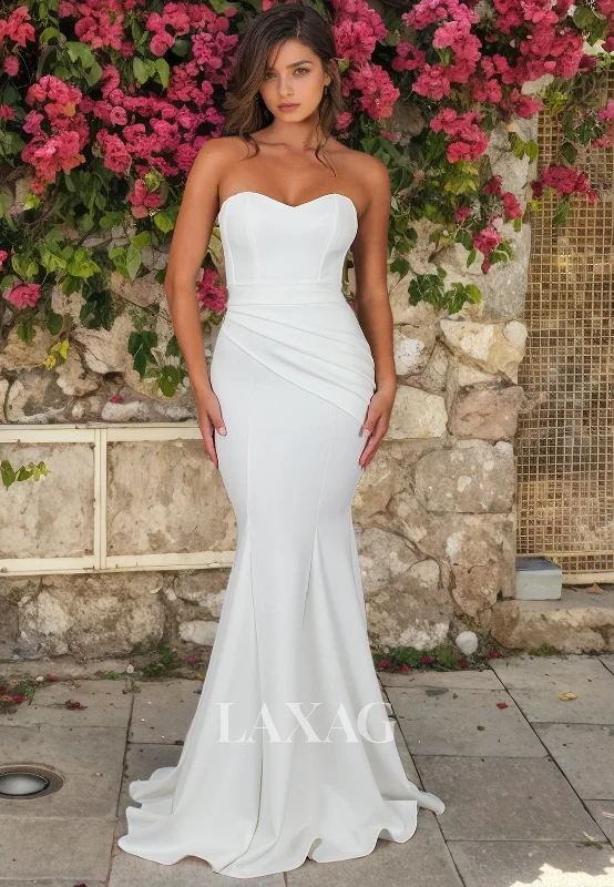 Strapless Sleek Satin Mermaid Elegant Wedding Dress with Train