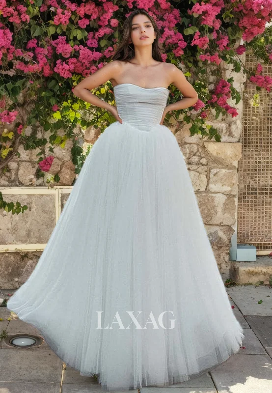 A-Linie Strapless Tulle illsuion Elegant Wedding Dress with Train