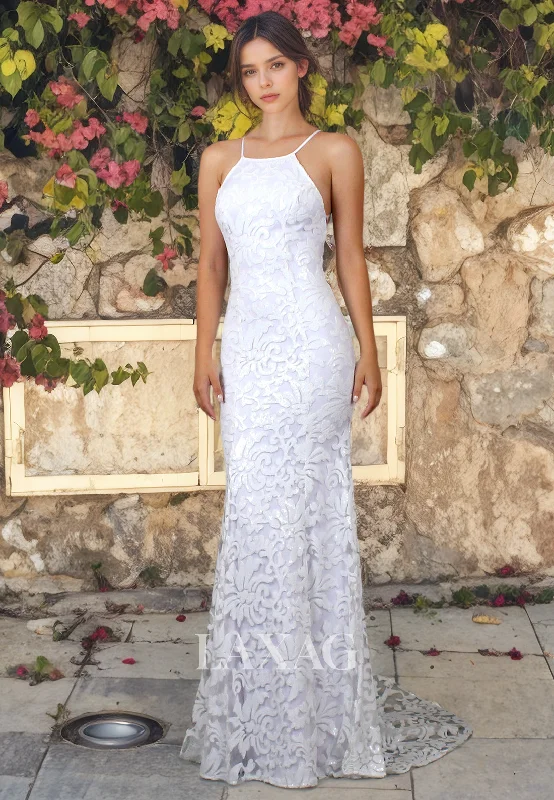 Weekend Price Slash Halter Backless Lace Appliques Sleek Satin Mermaid Wedding Dress with Train Weekend Price Slash Halter Backless Lace Appliques Sleek Satin Mermaid Wedding Dress with Train
