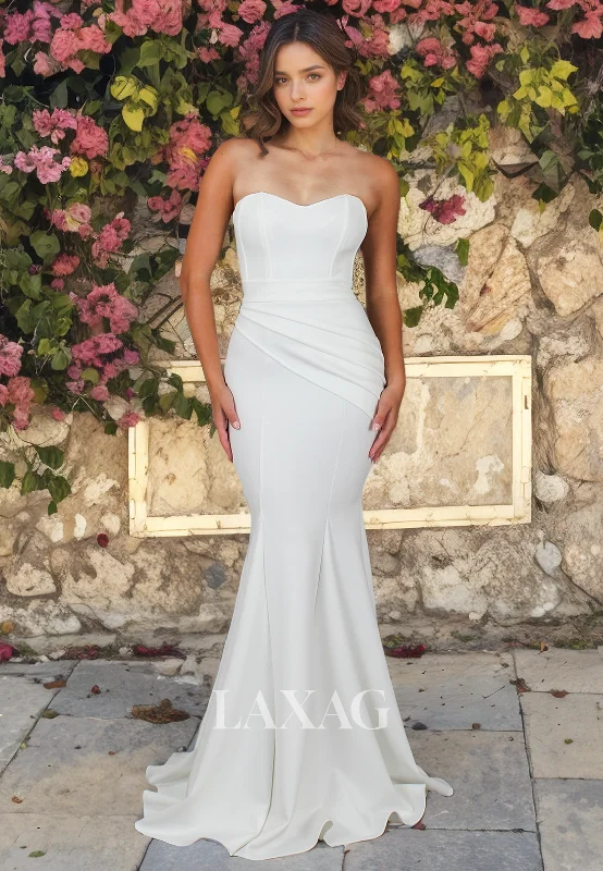 Shop & Save Instantly Strapless Sleek Satin Mermaid Elegant Wedding Dress with Train Shop & Save Instantly Strapless Sleek Satin Mermaid Elegant Wedding Dress with Train