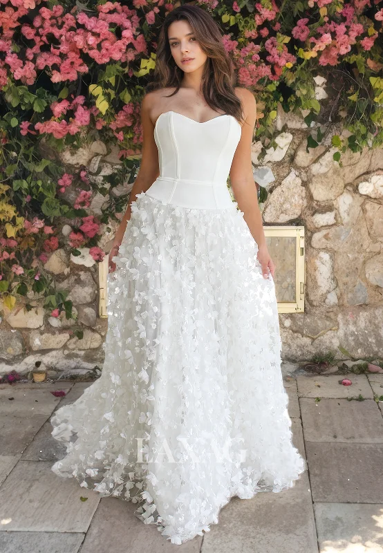 Savings Galore A-Line Strapless Appliques Tulle Sleek Satin Wedding Dress with Train Savings Galore A-Line Strapless Appliques Tulle Sleek Satin Wedding Dress with Train
