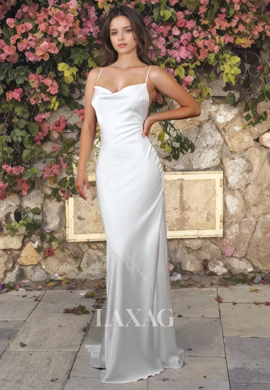Exclusive Online Offers Spaghetti Straps Backless Sleek Satin Elegant Wedding Dress with Train Exclusive Online Offers Spaghetti Straps Backless Sleek Satin Elegant Wedding Dress with Train
