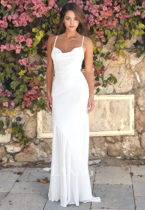Deal of the Week Spaghetti Straps Backless Mermaid Sleek Satin Wedding Dress with Train Deal of the Week Spaghetti Straps Backless Mermaid Sleek Satin Wedding Dress with Train