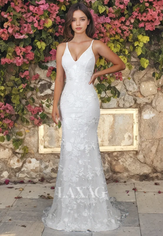 Flash Shopping Deal Spaghetti Straps V-Neck Backelss Lace Sleek Satin Wedding Dress with Train Flash Shopping Deal Spaghetti Straps V-Neck Backelss Lace Sleek Satin Wedding Dress with Train