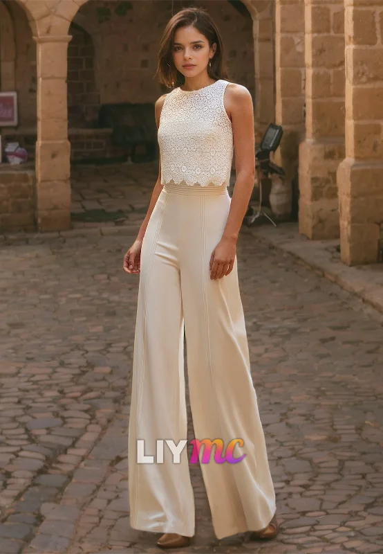 Weekend Hot Bargains Bateau Sleeveless Appliques Jumpsuit Wedding Dress