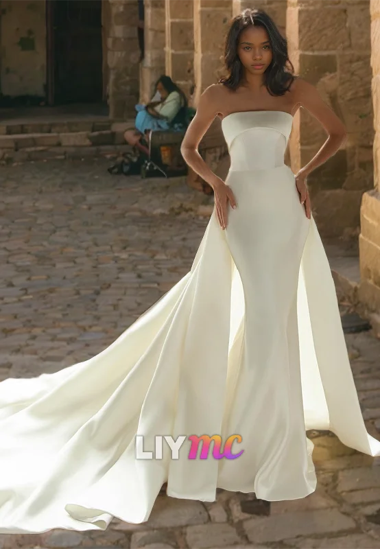 Weekend Exclusive Offers You’ll Love Straight Across Sleeveless Mermaid Sweep Train Wedding Dress