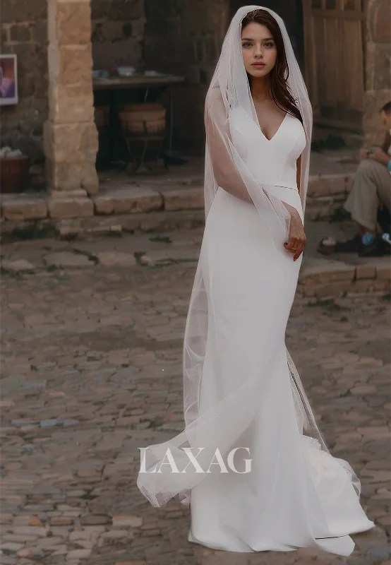 Weekend Clearance Event V-Neck Sleeveless Straps Boho Wedding Dress with Lace Train Off-Shoulder Mermaid Bridal Dress Weekend Clearance Event V-Neck Sleeveless Straps Boho Wedding Dress with Lace Train Off-Shoulder Mermaid Bridal Dress