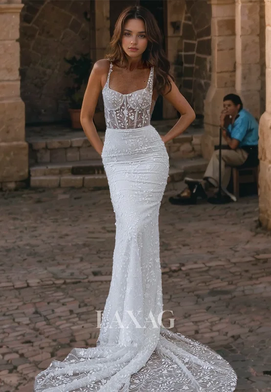 Weekend Buy One Get One Tube Top Spaghetti Straps Lace Mermaid Wedding Dress Sleeveless Sweep Train Bridal Dress with Appliques Weekend Buy One Get One Tube Top Spaghetti Straps Lace Mermaid Wedding Dress Sleeveless Sweep Train Bridal Dress with Appliques