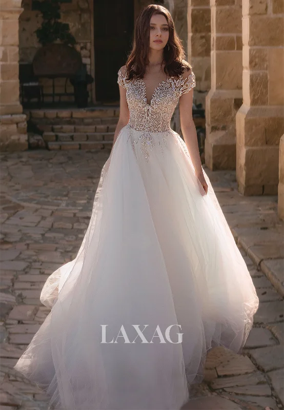 Weekend Price Drop Event A-Line V-Neck Sleeveless Beaded and Appliques Lace Wedding Dress with Sweep Train Bridal Dress Weekend Price Drop Event A-Line V-Neck Sleeveless Beaded and Appliques Lace Wedding Dress with Sweep Train Bridal Dress