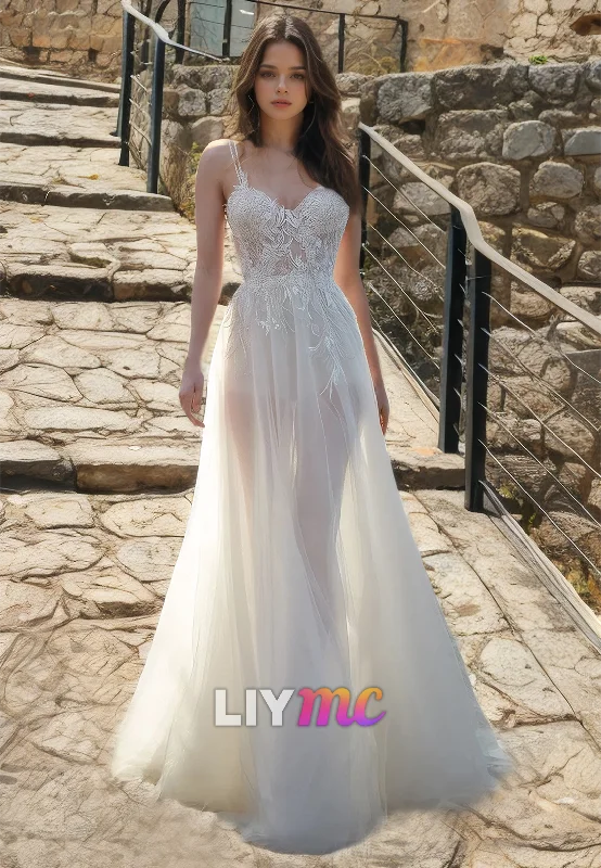 Super Price Drop Sweetheart Spaghetti Straps Appliques Tulle Sheer A-Line Beach Wedding Dress Super Price Drop Sweetheart Spaghetti Straps Appliques Tulle Sheer A-Line Beach Wedding Dress
