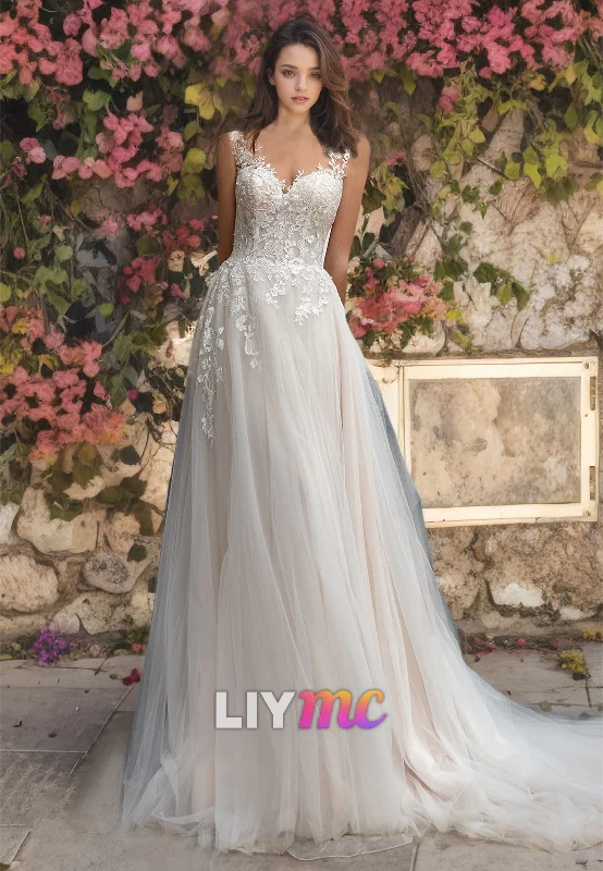 Weekend Bonanza Sweetheart Straps Appliques Tulle A-Line Ball Gown Wedding Dress