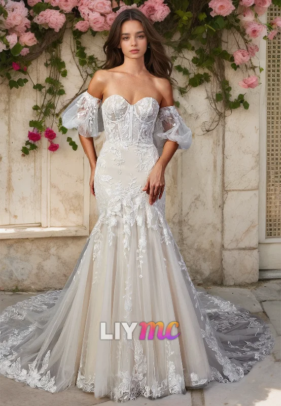 Weekend Offers You Can’t Miss Sweetheart Sleeveless Appliques Mermaid Wedding Dress
