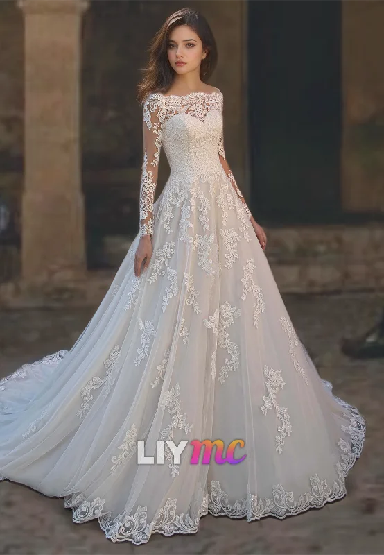 Weekend Exclusive Discounts Off-Shoulder Long Sleeves Appliques Tulle A-Line Wedding Dress Weekend Exclusive Discounts Off-Shoulder Long Sleeves Appliques Tulle A-Line Wedding Dress